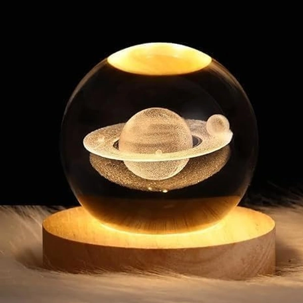 3D Galaxy Crystal Ball Night Lamp, Glass Ball Night LED Lamp with Wooden Base, USB Table light, for Home Office Decorations, Gifts for Men, Women and Kids - 
