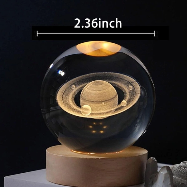 (Satun Ball) 3D Galaxy Crystal Ball Night Lamp, Glass Ball Night LED Lamp with Wooden Base, USB Table light, for Home Office Decorations, Gifts for Men, Women and Kids - Satun Ball