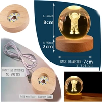 (Astronuat) 3D Galaxy Crystal Ball Night Lamp, Glass Ball Night LED Lamp with Wooden Base, USB Table light, for Home Office Decorations, Gifts for Men, Women and Kids - Astronaut