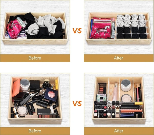 6 Pcs Adjustable Stretchable Interlocking Drawer Clapboard Divider/Grid Closet Sorting Partition/Plastic Strips Separators Cabinet Storage Box Socks/Makeup
