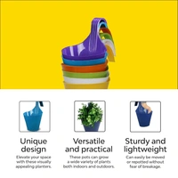 Plastic Hanging Planters - 6 Pcs (8 Inch, 3 Color) | Durable Round Flower Hanging Pots | Hanging Planters for Home Plants | Hooked Hanging Pots for Home & Balcony Garden