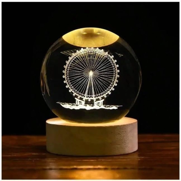 (Ferris Wheel) 3D Galaxy Crystal Ball Night Lamp, Glass Ball Night LED Lamp with Wooden Base, USB Table light, for Home Office Decorations, Gifts for Men, Women and Kids - Ferris Wheel