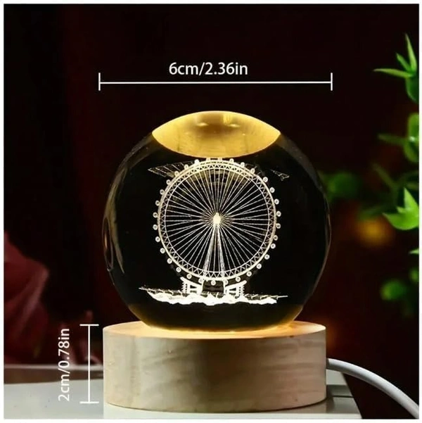(Ferris Wheel) 3D Galaxy Crystal Ball Night Lamp, Glass Ball Night LED Lamp with Wooden Base, USB Table light, for Home Office Decorations, Gifts for Men, Women and Kids - Ferris Wheel