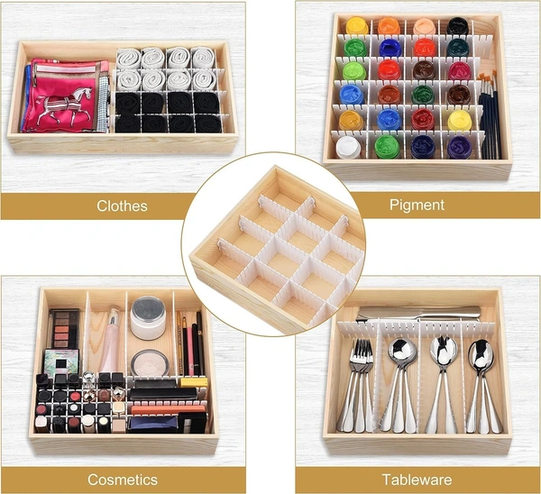 6 Pcs Adjustable Stretchable Interlocking Drawer Clapboard Divider/Grid Closet Sorting Partition/Plastic Strips Separators Cabinet Storage Box Socks/Makeup