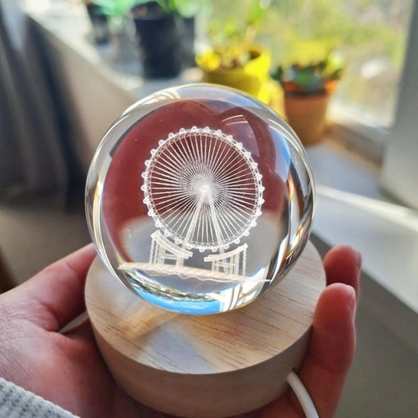 (Ferris Wheel) 3D Galaxy Crystal Ball Night Lamp, Glass Ball Night LED Lamp with Wooden Base, USB Table light, for Home Office Decorations, Gifts for Men, Women and Kids - Ferris Wheel