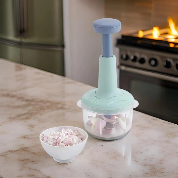 Blade Food Chopper Manual Hand-Press Vegetable Chopper Mixer Cutter (800ml)