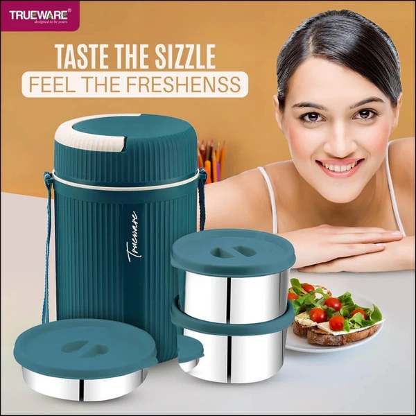 2-Tier Insulated Lunch Box with 3 Stainless Steel Containers – 2 x 300ml & 1 x 200ml – Perfect for Hot Lunches On-the-Go