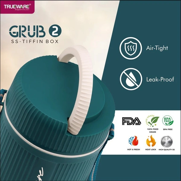 2-Tier Insulated Lunch Box with 3 Stainless Steel Containers – 2 x 300ml & 1 x 200ml – Perfect for Hot Lunches On-the-Go