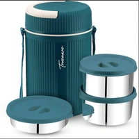 2-Tier Insulated Lunch Box with 3 Stainless Steel Containers – 2 x 300ml & 1 x 200ml – Perfect for Hot Lunches On-the-Go