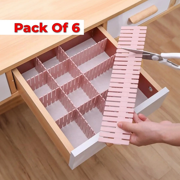 6 Pcs Adjustable Stretchable Interlocking Drawer Clapboard Divider/Grid Closet Sorting Partition/Plastic Strips Separators Cabinet Storage Box Socks/Makeup