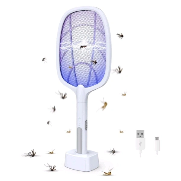 2-in-1-Mosquito Racket Rechargeable Battery Handheld Fly Swatter-(Including Stand)