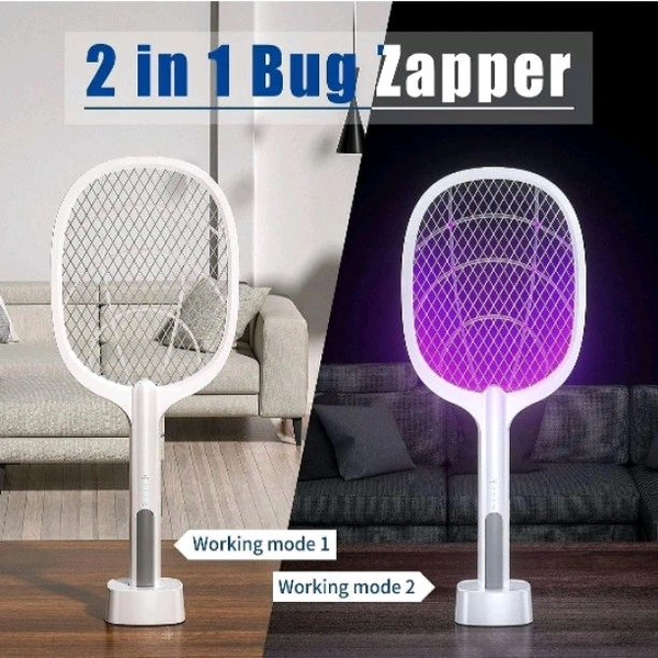 2-in-1-Mosquito Racket Rechargeable Battery Handheld Fly Swatter-(Including Stand)
