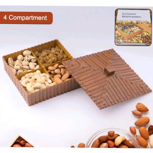 Elegant Multipurpose Dry Fruit & Spice Storage Box - 4 Section Airtight Container, Multipurpose storage box, airtight container, dry fruit storage, spice box, food-grade plastic, kitchen organizer, corporate gift, woven design container