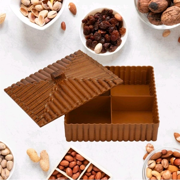 Elegant Multipurpose Dry Fruit & Spice Storage Box - 4 Section Airtight Container, Multipurpose storage box, airtight container, dry fruit storage, spice box, food-grade plastic, kitchen organizer, corporate gift, woven design container