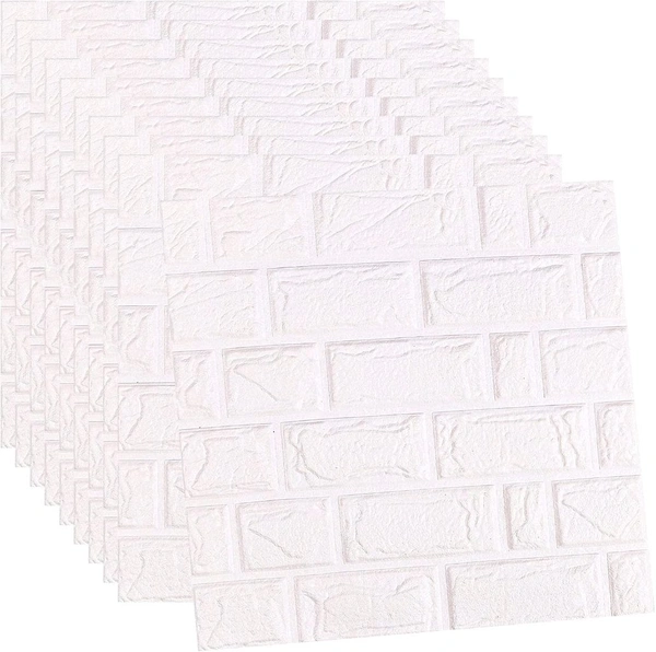 (Pack of 5) 3D Brick White Wallpaper PE Foam self Adhesive Brick Design Wall Stickers DIY Wallpaper for Home Hotel, Living Room, Bedroom, Cafe Deco White - White