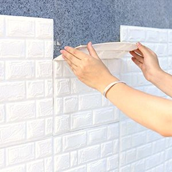 (Pack of 5) 3D Brick White Wallpaper PE Foam self Adhesive Brick Design Wall Stickers DIY Wallpaper for Home Hotel, Living Room, Bedroom, Cafe Deco White - White