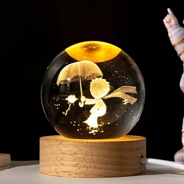 (Baby Girl) 3D Galaxy Crystal Ball Night Lamp, Glass Ball Night LED Lamp with Wooden Base, USB Table light, for Home Office Decorations, Gifts for Men, Women and Kids - Baby Girl