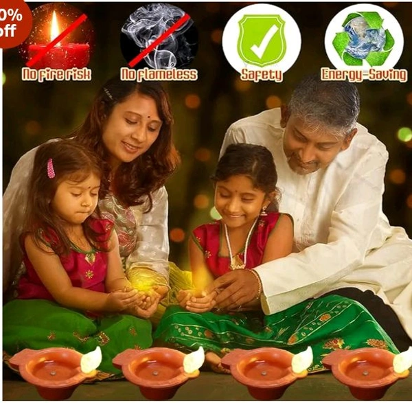 Water Sensor LED Diya (Pack Of-12) Smokeless And Flameless Diya