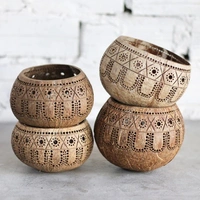 Candle Holder - Hand Carved Coconut shell Candle Holder - Eco-Friendly Diwali Gifts (Tropical)