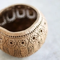 Candle Holder - Hand Carved Coconut shell Candle Holder - Eco-Friendly Diwali Gifts (Tropical)