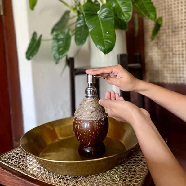 Soap Dispenser - Soap Dispenser with Metal Pump & Coir Rope Detail