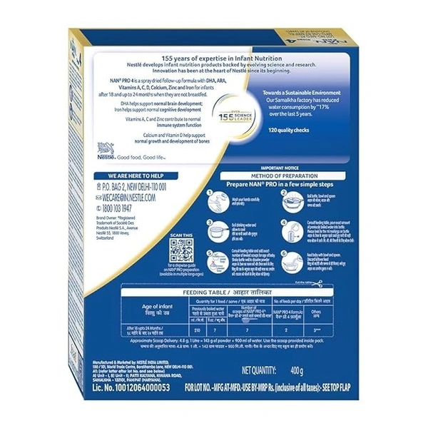 Nan Pro Stage 4 Baby Formula Powder After 18 Months Upto 24 Months, 400 g