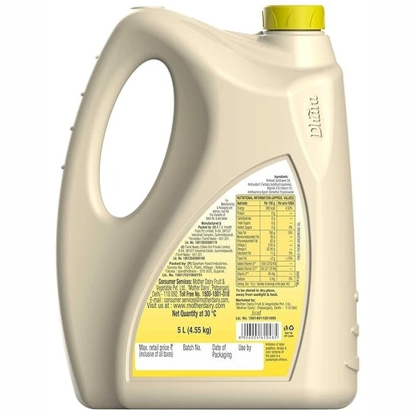 Dhara Refined Sunflower Oil Jar, 5 L