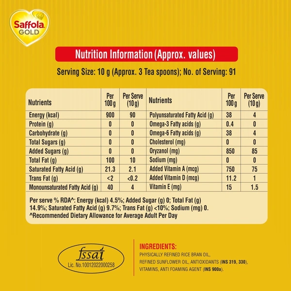 Saffola Gold Oil Pouch, 1 L