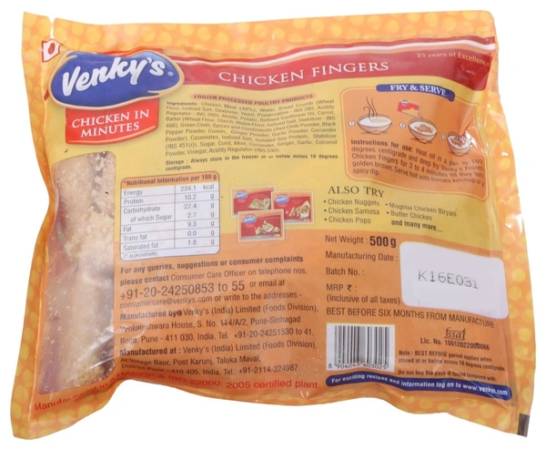 Venky's Chicken Fingers Garlic, 500 g