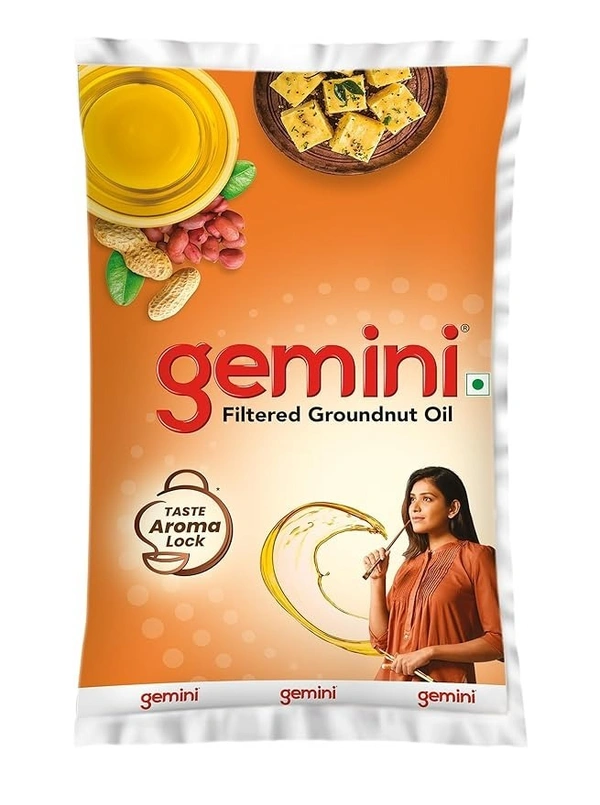 Gemini Filtered Groundnut Oil Pouch, 1L