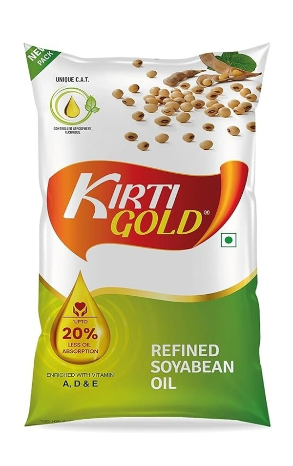 Kirti Gold Refined Soyabean Oil Pouch, 1 L