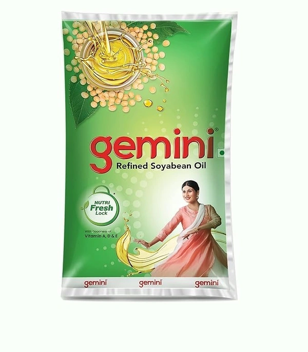 Gemini Refined Soyabean Oil Pouch, 1L