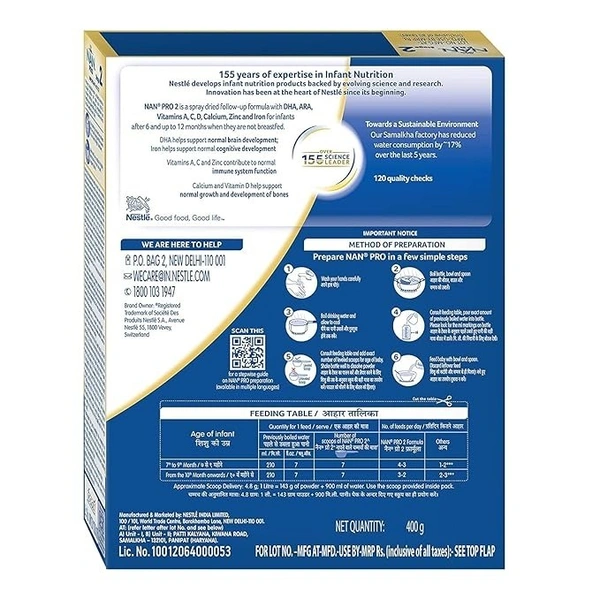 Nan Pro Stage 2 Baby Formula Powder After 6 Months Upto 12 Months, 400 g