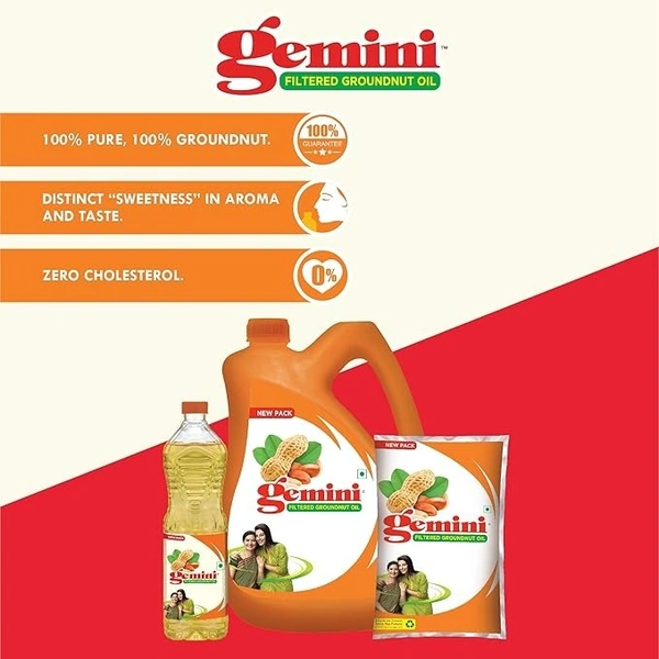 Gemini Filtered Groundnut Oil Pouch, 1L