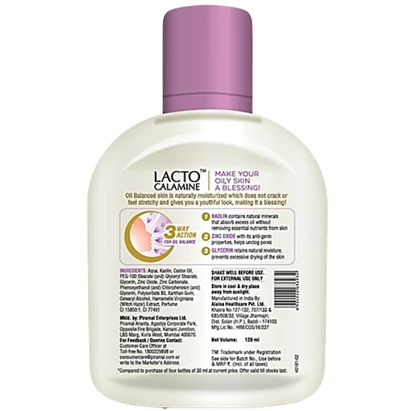 Lacto Calamine Lotion Oil Balance For Oily Skin, 120 ml