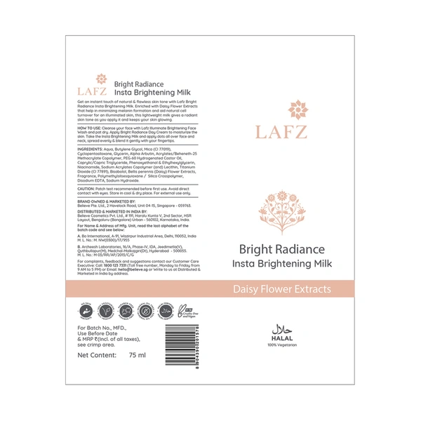 Lafz Bright Radiance Insta Brightening Milk Tube 1 N