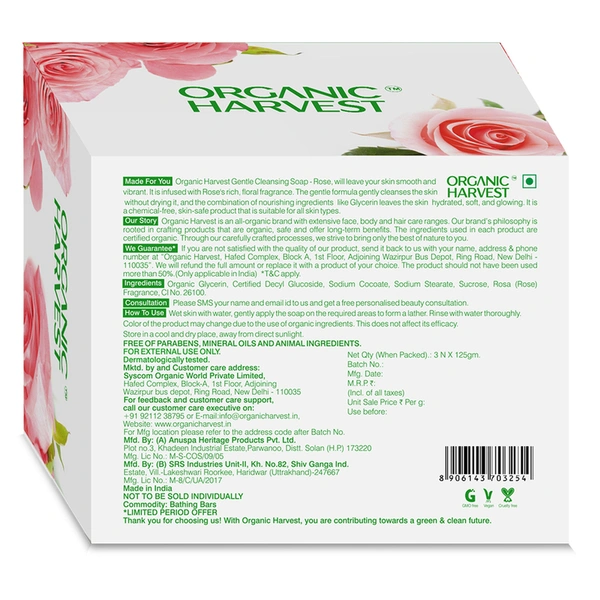 Organic Harvest Rose Soap 2 N + 1 N (125 g Each)