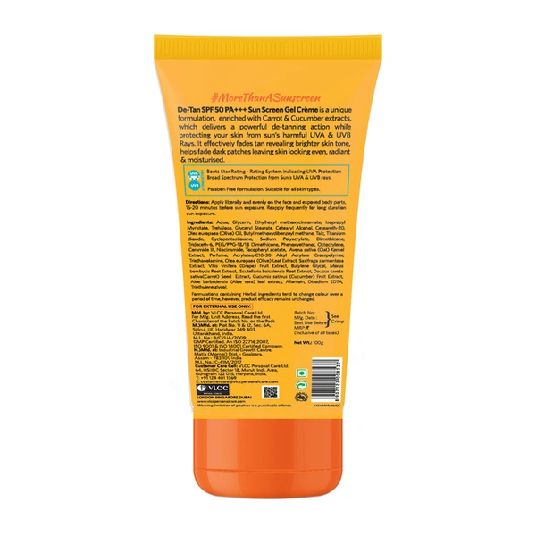 VLCC De Tan SPF 50 Sunscreen gel Creme 50 ml