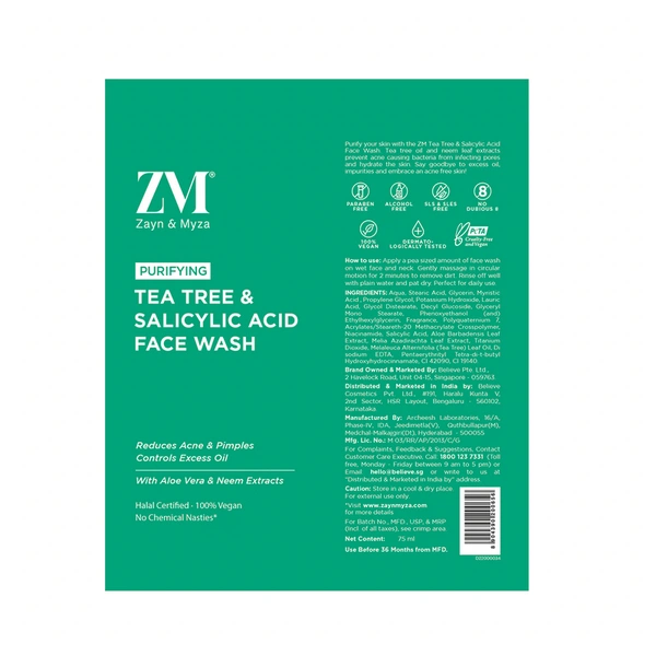 Zayn And Myza Tea Tree And Salicylic Acid Tube Face Wash