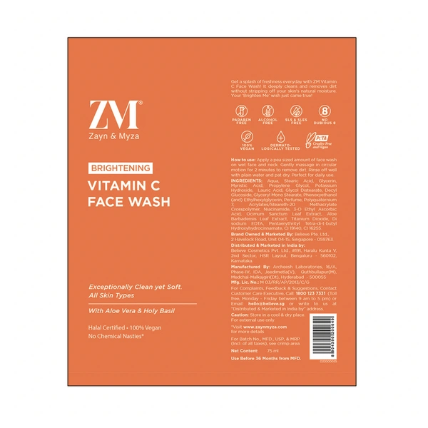 Zayn And Myza Vitamin C Face Wash 75 ml