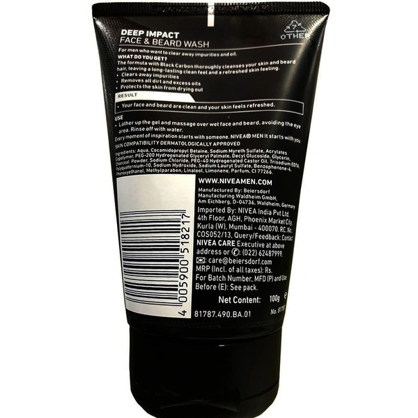 Nivea Men Face Wash Deep Impact, 100 ml