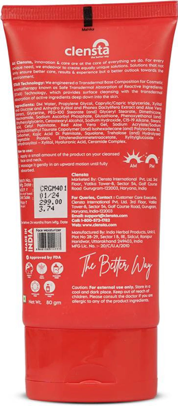 Clensta Red Aloe Vera Face Moisturizer With Vitamin C 80g