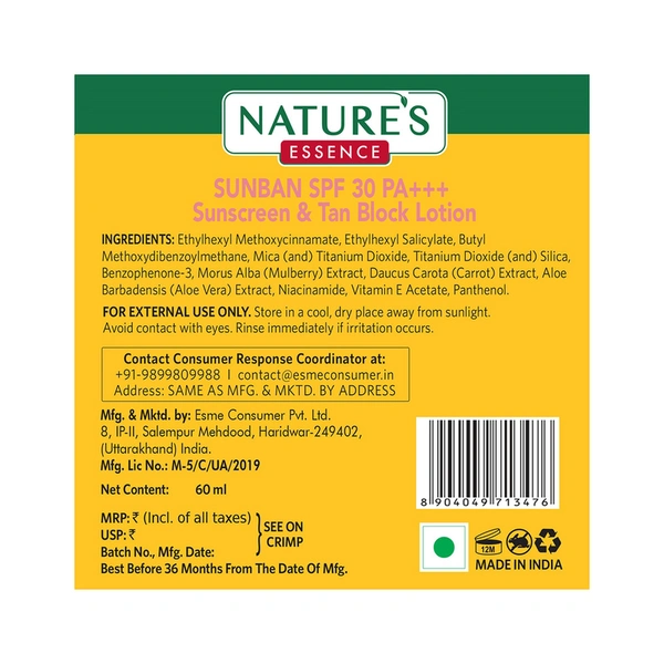 Nature's Essence Sunban Sunscreen SPF 30, 60 ml