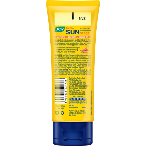 Joy Hello SPF 30 Sunscreen Lotion, 120 ml