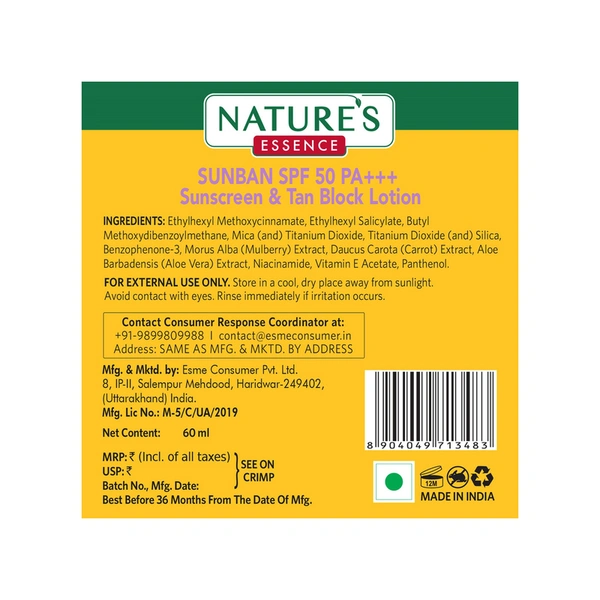 Nature's Essence Sunban Sunscreen SPF 50, 60 ml
