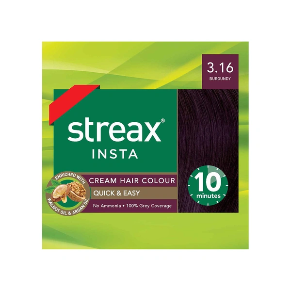 Streax Insta Cream Hair Colour Burgundy, 12 g + 12 ml