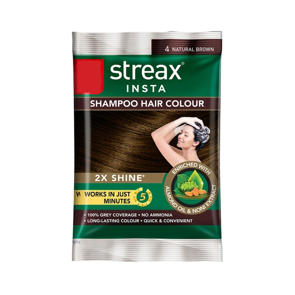 Streax Insta Shampoo Hair Color Natural Brown, 18 ml