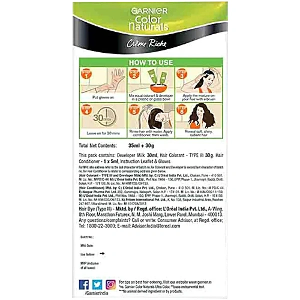 Garnier Color Naturals Hair Colour Black Shade No 1, 35 ml + 30 g