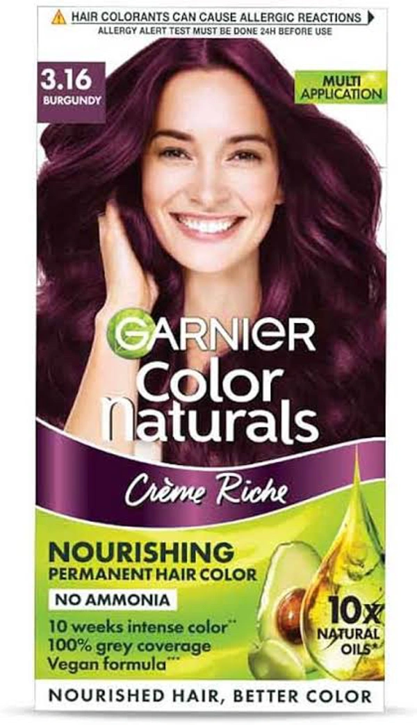 Garnier Color Naturals Hair Colour Burgundy Shade No 3.16, 70 ml + 60 g