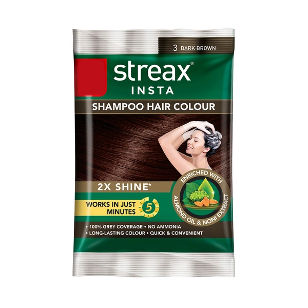 Streax Insta Shampoo Hair Colour Dark Brown, 18 ml